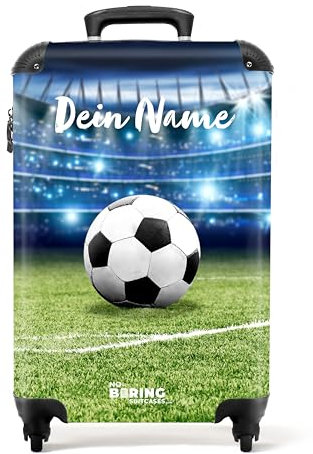 NoBoringSuitcases.com Kinderkoffer, Personalisierter Reisekoffer, Rollkoffer, Koffer für Jungen, Kindertrolley, Handgepäck Koffer 55x40x20 cm (Fußball - Grün)