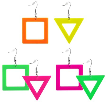 DAZZLUXE 3 Paar Neonohrringe, fluoreszierende Dreiecksohrringe, Retro-Partyohrringe, Acrylohrringe, quadratische Ohrringe, geeignet für den täglichen Gebrauch, Abschlussball und Geburtstage