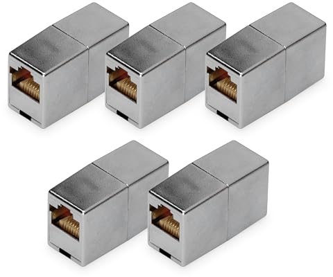 DIGITUS DN-93901 - Accoppiatore RJ45 Cat 5e - 5 pezzi - Prolunga cavo Lan - Connettore cavo di rete Cat5e - Compatibile PoE - Accoppiatore modulare - Per switch, DSL, modem, router, PC - Argento