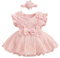 Zukmuk Bambine Vestito Set Cerimonia Abito Romper Neonata in Misto Cotone Pagliaccetto Maniche Lunga e Fascia Bowknot Elegante Tunita da Battesimo (Rosa Volare, 3-6 Months)