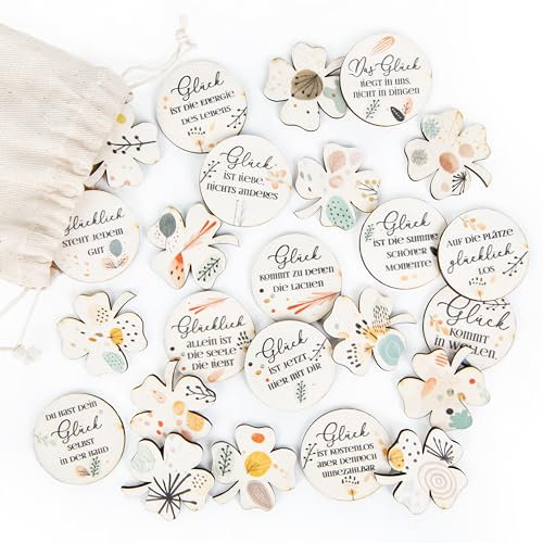 Logbuch-Verlag 24 Glücksbringer Sprüche Ostern kleine Geschenke Geburtstag Hochzeit Glück Holztaler 4 cm Kleeblatt Streudeko