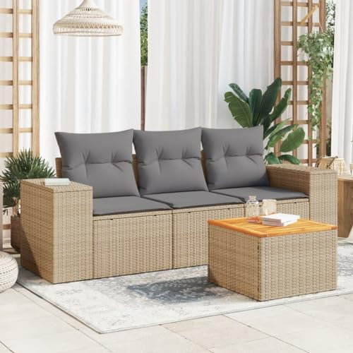 ULUYYUC 4-TLG. Garten-Sofagarnitur, Ecksofa Eckbankgruppe Küchensofa Eckbank Küche Geeignet für Außenbereich Hinterhof Balkon Garten mit Kissen Beige Poly Rattan