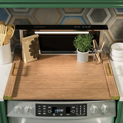 Nudelbrett-Herdabdeckung für Gasherd, Bambus-Herdabdeckungen für Elektroherd und Gasbrenner mit Griffen, Küchenspüle, Abdeckung für Theke, dekoratives Serviertablett, Walnuss (75 x 56 cm)