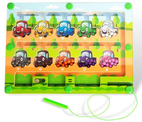 WOODENFUN Montessori Spielzeug magnetisches Spiel Perle Labyrinth Kleiner Zug Auto Magnetisches Spielzeug Farbe passend Lernen Zählen Puzzle Klassifikation Board 3 Jahre+