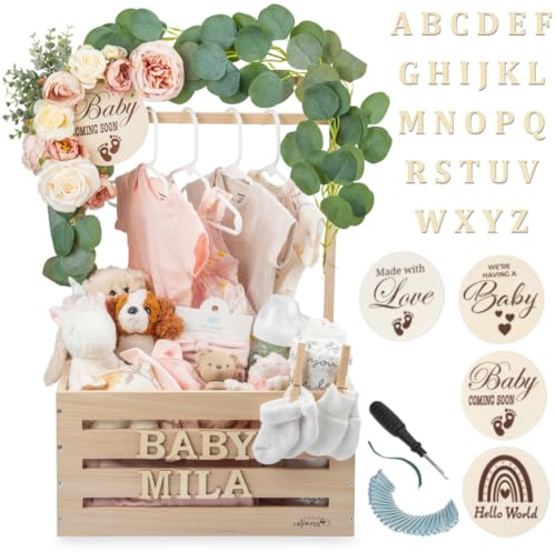 Wooden Baby Shower Crate Closet, Personalized Baby Shower Basket, Natural