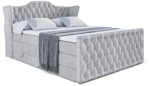 ALTDECOR Boxspringbett mit Matratze und Lattenrost, Topper, Fußteil,Polsterbett mit Bettkasten, Bett mit Stauraum H3- und H4- Matratze, Doppelbett - Vila-Z King - 180x200 - Grau Monolith