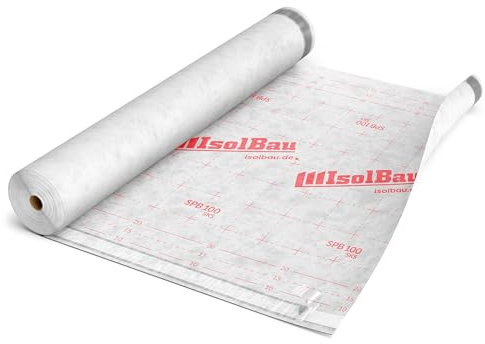 Isolbau Unterspannbahn Dach SPB 100 SKS, 75 m² Rolle (1,5 x 50 m) - Selbstklebende Dachfolie 100 g/m² & 2 Klebestreifen - Dampfdurchlässige Unterdeckbahn, wasserdicht und witterungsbeständig