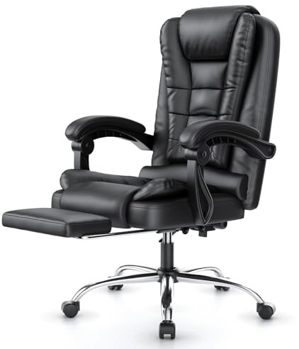 naspaluro Executive Office Chair with Footrest High Back Desk Chair Ergonomic Recliner Computer Chair Gaming Chair with Tilt Function Heavy Duty for Home Office Working (Black PU Leather)