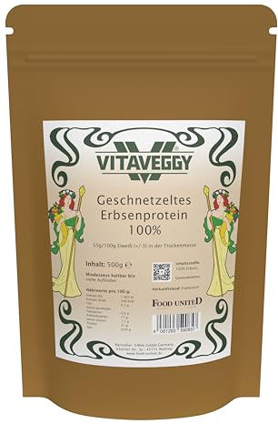 VITAVEGGY Erbsenprotein Erbsen-Schnetzel 1KG | texturiertes und grob geschnetzeltes Erbsen-Hack-Fleisch | Fleischersatz von Food-United | für veganes Braten Kochen | Wok Pfanne | Eintopf-Einlagen