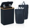 ROSOS Bamboo Laundry Hamper, 150L Collapsible Laundry Basket 2 Compartments with Removable Laundry Bags, Waterproof Laundry Basket with Lid, Dirty Clothes Washing Baskets for Laundry, Black
