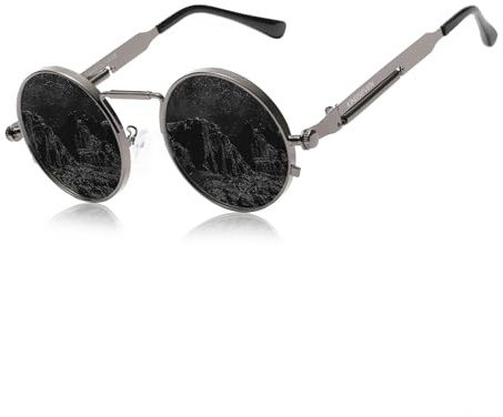 KINGSEVEN Runde Sonnenbrille Herren Polarisiert Klassische Retro Gothic Steampunk Sonnenbrille Rund mit UV-Schutz AT3 (Pistole Grau)