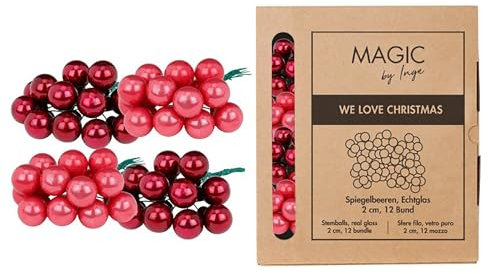 Weihnachtskugeln am Draht Glas 2cm x 144 Stück - Spiegelbeeren matt & glänzend - kleine Dekokugeln für Weihnachten - Mini Christbaumschmuck & Weihnachtsdeko Beere Rosa Mix - Gentle Pink