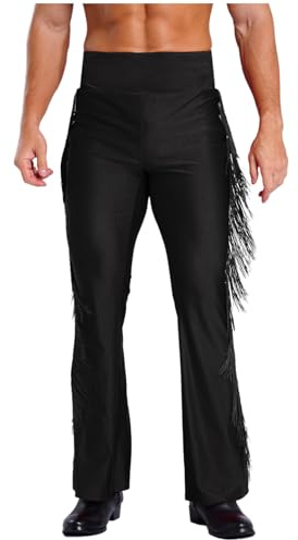 inhzoy Pantalon Danse Latine à Franges pour Homme Pantalon Danse Salsa Chacha Samba Rumba Tango Pantalon-Évasé Danse-de-Salon Compétition Dancewear Noir L