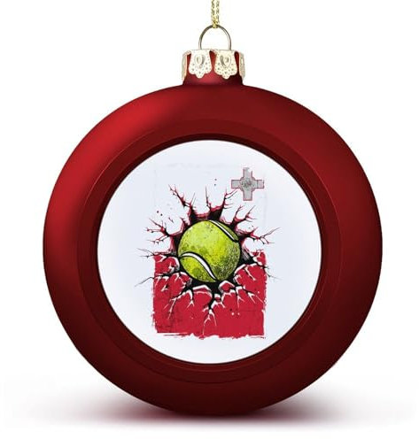 Roter Tennisball, Sport, Malta-Flagge, Weihnachtsball-Ornament – Malta-Flagge, Weihnachtsball, hängende Ornamente, Andenken, Souvenir für Weihnachtsbaum, Dekoration, saisonales Partyzubehör