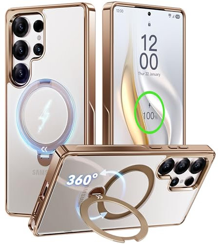 CASEKOO Luxury Titanium Gold for Samsung S25 Ultra Case for MagSafe (360° Spin Stand) [Top1 Magnetic] [16FT Military Protection] Shockproof for Samsung Galaxy S25 Ultra Case Clear Phone Cover 6.9''