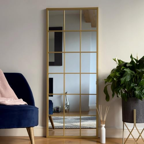 Jobu | Full Length Gold Mirror - 150cm x 60cm home | Large Rectangle Modern Wall & Standing Mirror with Lattice Design for Bathroom, Bedroom, or Hallway | Kyo