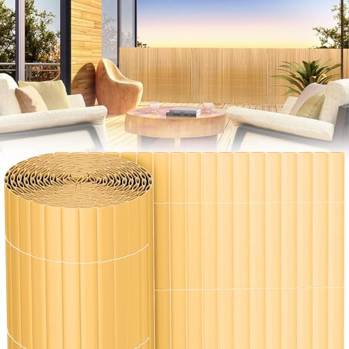 Peviasot PVC Sichtschutzmatte 180x400cm, Winddicht, Balkon Windschutz, dreifach verstärktes Design für Garten Balkon Terrassen, schimmelbeständiger Sichtschutzzaun, mit Spannbändern, Farbe Bambus