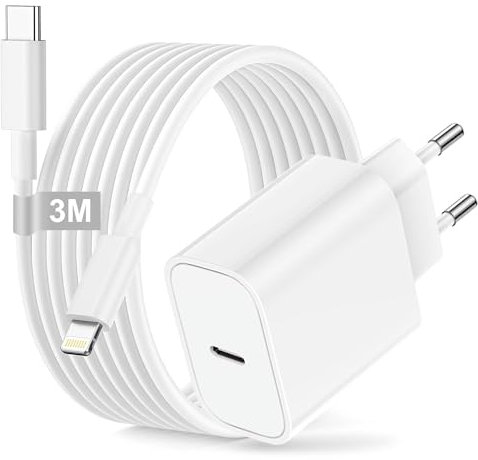 iPhone Schnellladegerät und Ladekabel 3M für Apple iPhone 14 13 12 11 Pro Max/Mini/XS/X/8/SE/iPad, 25W USB C Ladegerät mit iPhone Schnellladekebel 3M iPhone Ladegerät USB C Netzteil Stecker Adapter