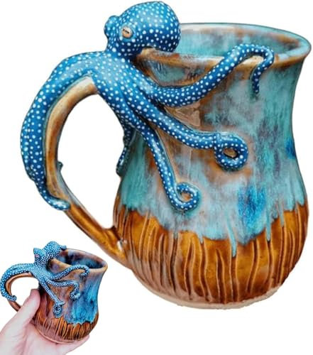 CVQJL Mug Octopus, 3D Oceans Octopus Ceramic Mug, Boho Mug Octopus, Tasse d'art CréAtif Fait à La Main, Nouvelle Tasse de Statue en Forme de Poulpe à La Main avec PoignéE Tentactive 1 Pcs