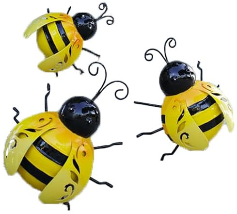 HMIR Set of 3 Metal Bumble Bee Decorations, Bumblebee Wall Decoration Garden Indoor, Outdoor, Animals Iron Lawn Figure Wall Sculpture, Garden Ornaments Outdoor
