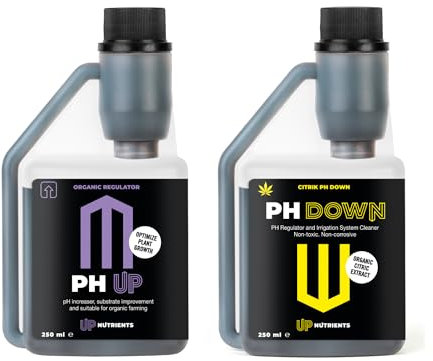 UP NUTRIENTS PH UP & DOWN Regulator-Pack für Pflanzen, 250 ml, zur Erhöhung und Verkleinerung des pH-Werts, Bodenkulturen und Blumen, 100 % biologisch, geeignet für ökologische Landwirtschaft