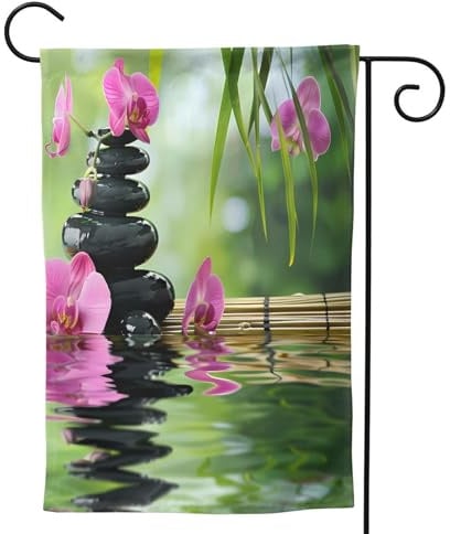 Mexpekil Japanische Zen-Orchideen-Gartenflagge, 71,1 x 101,6 cm, doppelseitig, für den Außenbereich, dekorative Willkommensflagge für Terrasse, Hof, Rasen