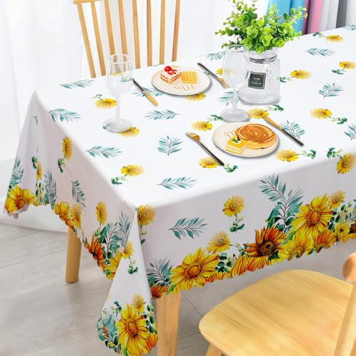 iEvery Sonnenblume Tischdecke Abwaschbar, Gartentischdecke Rechteckig Wetterfest Floral Table Cloth Polyester Tischdecke Waterproof für Outdoor Gartentisch Küche Esstisch Garten 140x180 cm