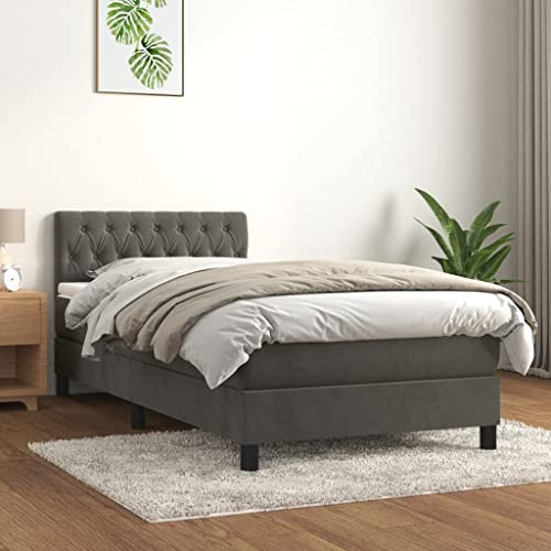 HUAKEHOM Boxspringbett mit Matratze Doppelbett Polsterbett Bett Hotelbett Bettrahmen Lattenrost Schlafzimmerbett Dunkelgrau 90x190 cm Samt