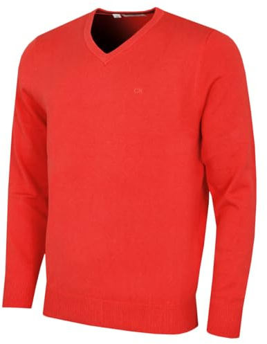 Calvin Klein Mens V-Neck Soft Cotton Sweater - Coral - M
