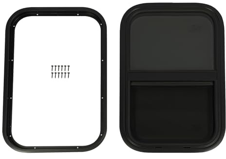 NadineDutol Fenêtre Coulissante Pour Camping-Car, Van Et Caravane, Fenêtre Latérale De Remplacement Étanche Avec Moustiquaire En Verre Trempé Et Alliage D'Aluminium Pulvérisé Noir 350 X 550 Mm