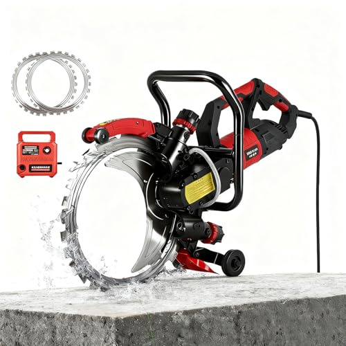 Neue Elektrische Betonsäge 3000RPM 9500W/12000W mit Wassergekühlter Staubunterdrückung - Trocken/Nass-Betontrennsäge für Stein,Ziegel,Bewehrung&Marmor,2 Diamantblätter 16,Schneidtiefe 30cm 9500W