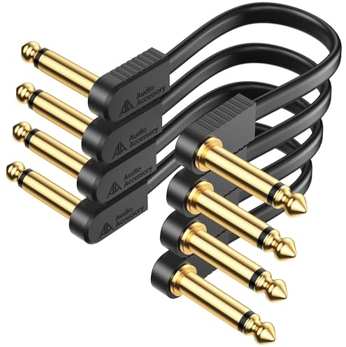 AA AUDIO ACCESSORY Cavi patch per chitarra a nastro piatto placcati oro da 6 pollici 4-Pack, rinforzati con Kevlar, costruiti per durare, senza rumore a quadruplo strato schermato, cavi per pedali per