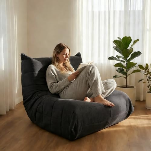 Yeecle Relax Loungebag Sitzsack XXL für Kuschelecke Bean Bag Sitzsack Erwachsene Flauschiger Bodensessel Bodenstuhl Lounge Sofa mit Memory Schaum für Wohnzimmer Schlafzimmer (Dunkelgrau)