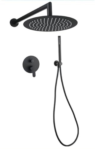 Vetrineinrete Set doccia da incasso tonda miscelatore 2 vie soffione 25x25 cm con doccetta staffa flessibile 180 cm (Nero)