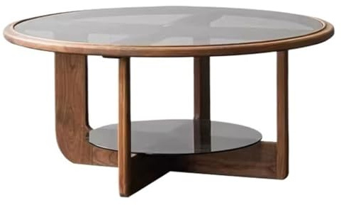 Table Basse Table à Manger Table Basse Ronde en Bois et Verre for la Maison, Salon, Table à thé, Petite d'appoint(90cm)