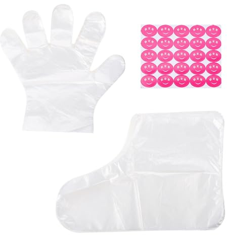 TEHAUX Professionelle Fußpeeling Maske und Praktische Peelinghandschuhe aus Pe mit Fixierstickern für Sanfte Fußpflege zu Hause und Spa Zufälliger Stil