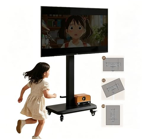 Portable TV Stand on Wheels, Height Adjustment, Rolling TV Stand, Outdoor TV Stand, Mobile TV Stand, TV Cart, Floor Movable TV Stand(Black,66.5x53.5cm/26x21in)