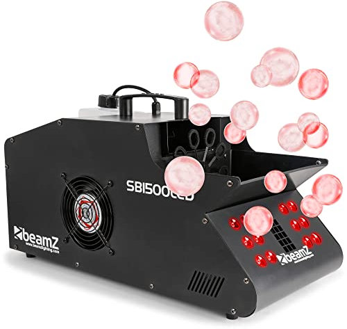 BeamZ SB1500LED Machine à Fumée et à Bulles - 1500W - 12x LED RGB - Réservoir 1,35L - Télécommande sans Fil - Ventilateur Puissant - Mode DMX et Autonome - Poignée - Idéal pour Soirées et Animations