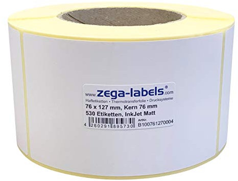 Inkjet Etiketten auf Rolle - 76 x 127 mm - 530 Stück je Rolle - Kern: 76 mm - Papier weiss matt - aussen gewickelt - permanent haftend - Druckverfahren: Ink Jet (Rollen Tintenstrahl Drucker)