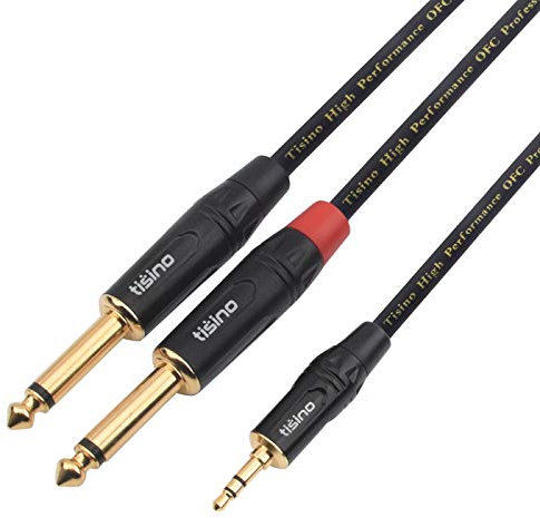 TISINO 3.5mm Mini Stereo Jack to Dual 6.35mm TS Mono Plug Y-Splitter Cable Stereo Breakout Cord Lead - 3m