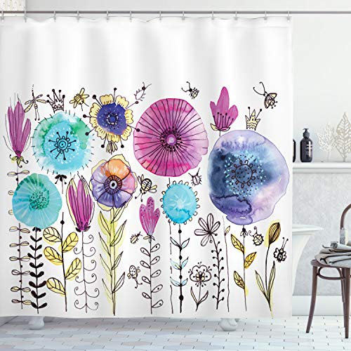 ABAKUHAUS Libelle Duschvorhang, Hallo Sommerkonzept, Stoffliches Gewebe Badezimmerdekorationsset mit Haken, 175 x 220 cm, Pink Blau