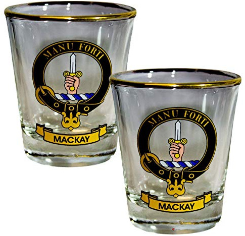 I LUV LTD Shot Glass Wee Dram MacKay Clan Crest Set of 2 Whisky Tots