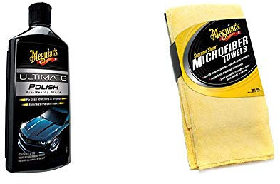 Meguiar's G19216EU Ultimate Polish Hochglanzpolitur, 473 ml & X2020EU Supreme Shine Mikrofasertuch, 3er Pack