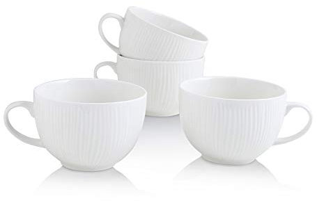 KOOV Jumbo-Suppentasse, Suppenschalen mit Griffen, mikrowellengeeignet, Keramik-Suppentassen mit Griffen, Jumbo-Becher 4er-Set, 680 ml (weiß)