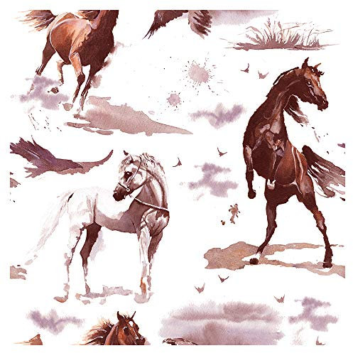murando Vlies Tapete Deko Panel Fototapete Kinderzimmer Wanddeko 10 m Tapetenrolle Mustertapete Wandtapete modern design Dekoration - Tiere Pferde wie gemalt für Kinder g-B-0193-j-a