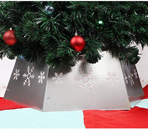 Blissun Metall Weihnachtsbaum Ring Weihnachtsbaum Kragen mit Gedruckt Schneeflocke Weide Baum Rock Basis Ständer für Weihnachtsbaumschmuck (Silber)