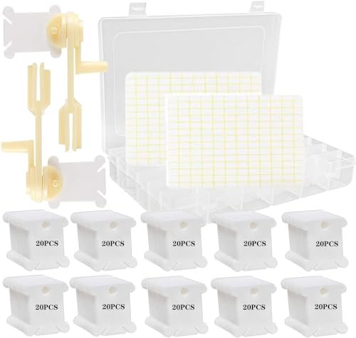 Naturezhen Scatole Porta Fili da Ricamo con 200 Farfalline Avvolgifilo Ricamo, 2 Avvolgitore Filo Interdentale, 36 Scomparti + 256 Adesivi Bianchi per Cucito, Punto Croce e DIY