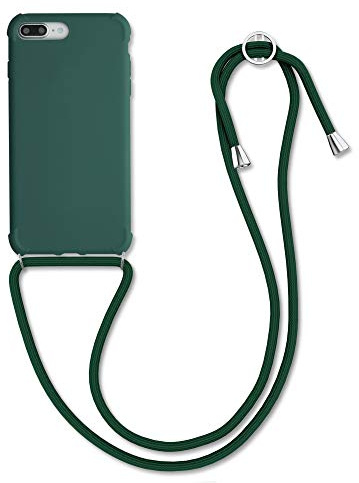 kwmobile Carcasa Colgante Compatible con Apple iPhone 7 Plus/iPhone 8 Plus Funda con Cuerda - Funda con Correa Colgante Ajustable - Verde Oscuro Mate