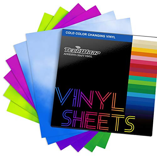 TECKWRAP - Adesivo in vinile per taglierina di colore sensibile al freddo, per fogli permanenti in vinile (bianco lucido, rosa, giallo), 30,5 x 30,5 cm, confezione da 6 fogli