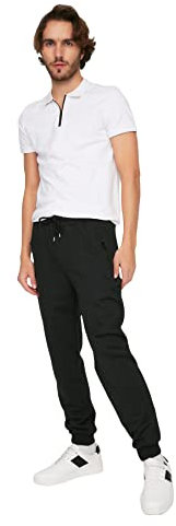 Trendyol Herren Black Male Regular Fit Zipper Pockets Sweatpants, Schwarz, M EU